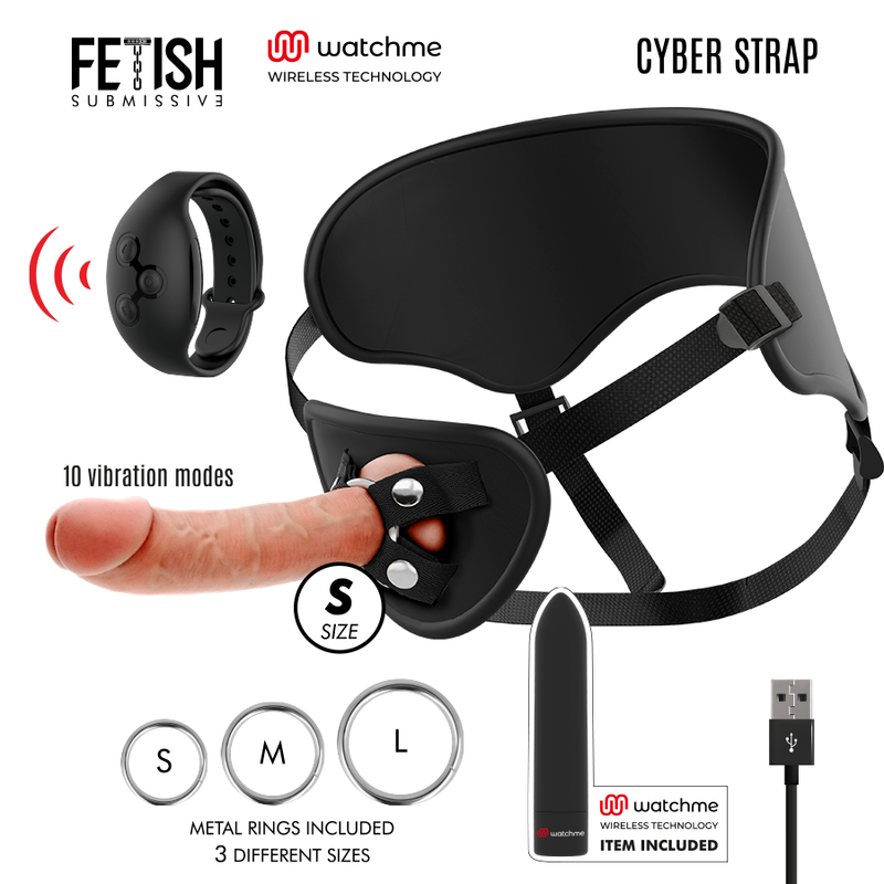 FETISH SUBMISSIVE CYBER STRAP™ - ARNÊS COM DILDO E BALA CONTROLE REMOTO TECNOLOGIA WATCHME S