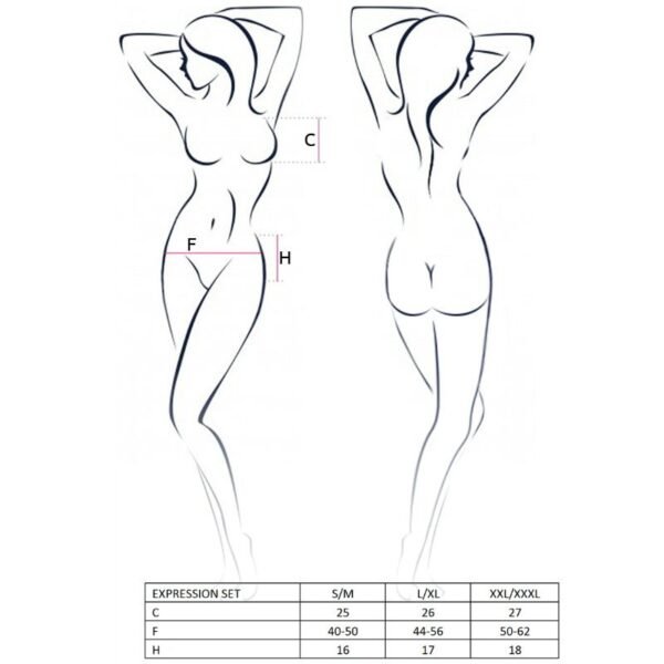 TAMANHO DO CONJUNTO DE EXPRESSÃO DA MULHER PAIXÃO S / M FETISH