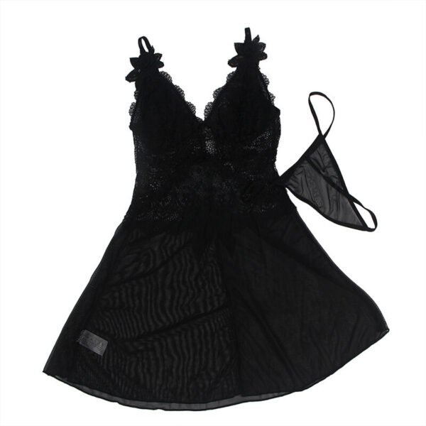 SUBBLIME - BABYDOLL TECIDO DE TULE COM RENDA E DETALHE FLOR PRETO S/M - Image 2