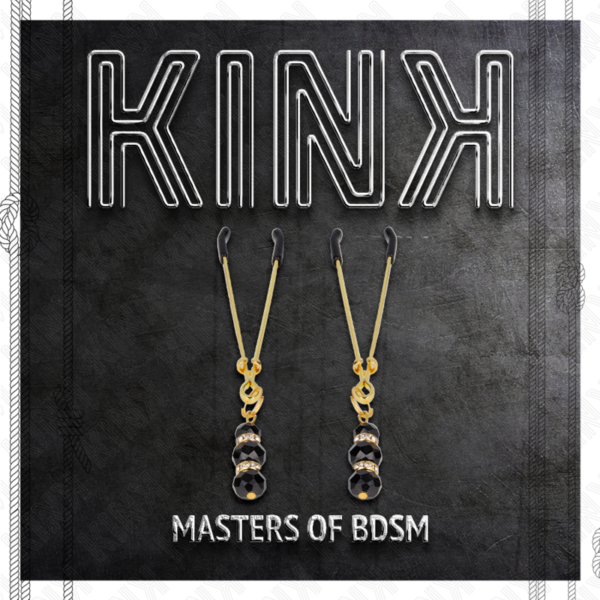 KINK - PINÇAS FINAS DOURADAS COM 3 CONTAS DE VIDRO PRETAS 7 CM - Image 5