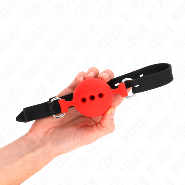KINK - MORDAÇA COMPLETA DE SILICONE 55 x 2 CM COM BOLA DE 5 CM TAMANHO L VERMELHO AJUSTÁVEL 35-51 CM - Image 2