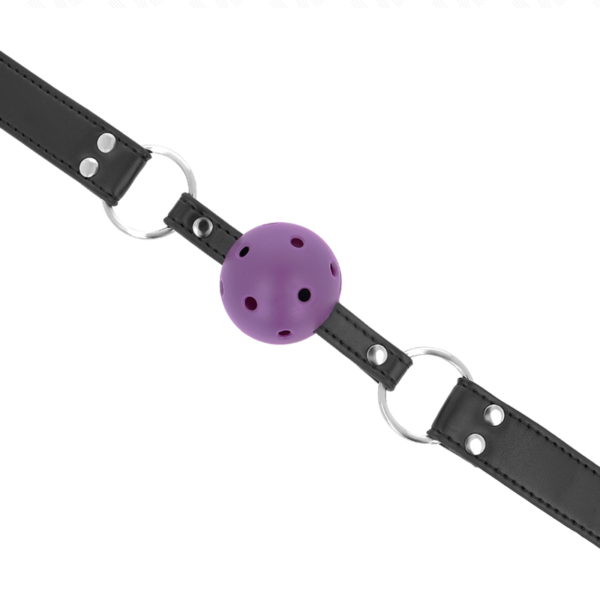 KINK - BOLA RESPIRÁVEL 4 CM MORDAÇA COM REBITE DUPLO ROXO 62,5 x 2,5 CM AJUSTÁVEL 42-58 CM - Image 4