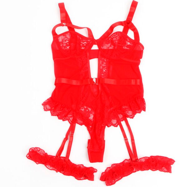 SUBBLIME - TEDDY COM LIGA COM DETALHE RENDA E TIRAS VERMELHA S/M - Image 3