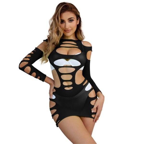 SUBBLIME - 952266 BODYSTOCKING MANGA LONGA COM REDE ELSTICA PRETO TAMANHO ÚNICO