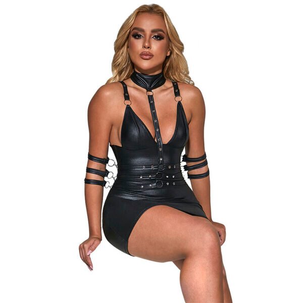 SUBBLIME - 954406 VESTIDO BONDAGE DE COURO PRETO S/M - Image 3