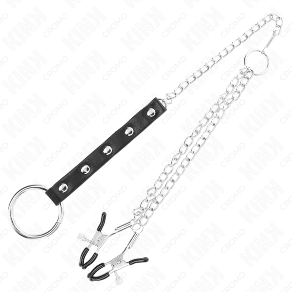 KINK - ANEL DE PÊNIS DE METAL COM CORRENTE E GRAMPOS DE MAMILO AJUSTÁVEIS - Image 4