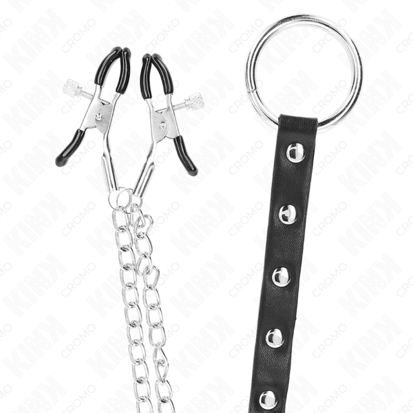 KINK - ANEL DE PÊNIS DE METAL COM CORRENTE E GRAMPOS DE MAMILO AJUSTÁVEIS - Image 5