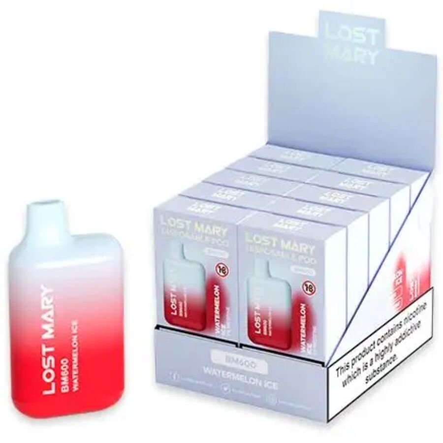 LOST MARY - (EXPOSITOR PROFESSIONAL PACK -10 UNIDADES) BM600 NICOTINE VAPER 2% DESCARTÁVEL WATERMELON ICE