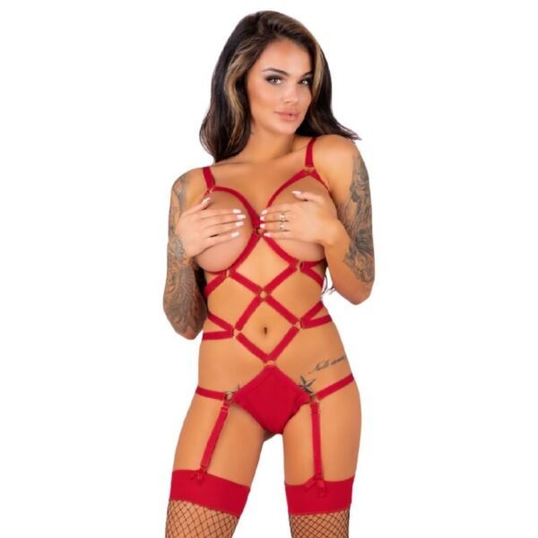 LIVCO CORSETTI FASHION - THIARA LC 20213 CONJUNTO CORPO + MEIAS VERMELHAS S/M - Image 3