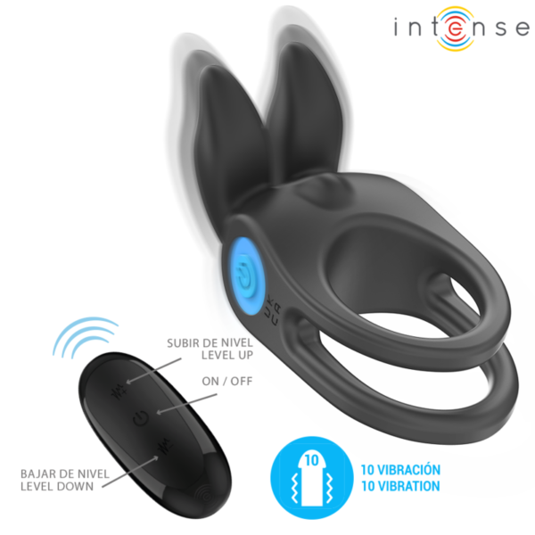 INTENSE - SAM VIBRADOR ANEL DUPLO PENIS 10 VIBRAÇÕES PRETO - Image 4