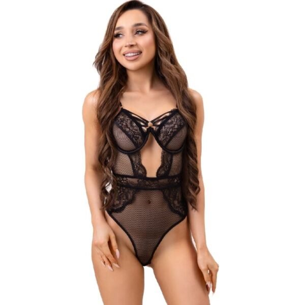 LIVCO CORSETTI FASHION - PAULA LC 20209 BODY COM DECORAÇÕES DE RENDA PRETO S/M