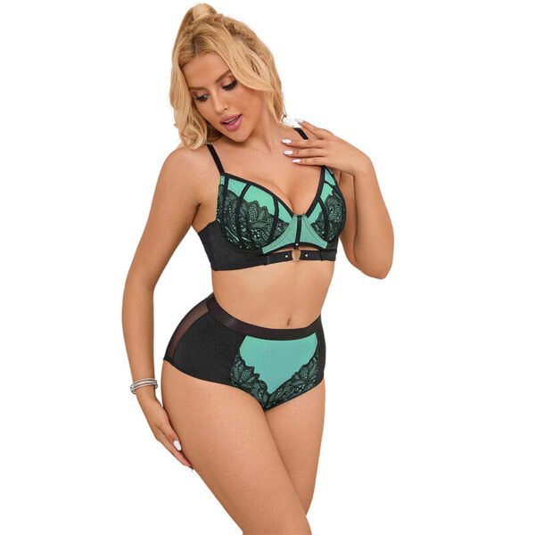 SUBBLIME - 955557 CONJUNTO DE SUTIÃ DE COURO VERDE COM ZÍPER DE MALHA S/M - Image 2