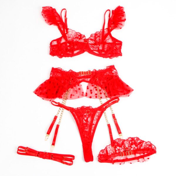 SUBBLIME - 957506 CONJUNTO DE SUTIÃ E LIGA DE RENDA VERMELHO S/M - Image 3