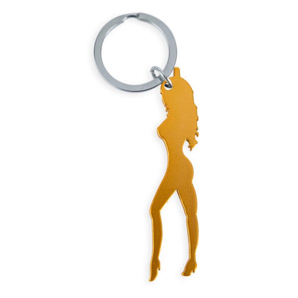 DIABLO PICANTE - CHAVEIRO COM SILHUETA FEMININA NA COR DOURADA COM ABRIDOR DE CERVEJA