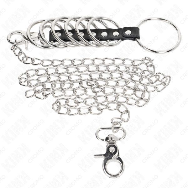 KINK - 7 ANÉIS DE METAL DE 3,8 CM A 5 CM CONECTADOS COM COURO E CORRENTE DE METAL 100 CM - Image 3