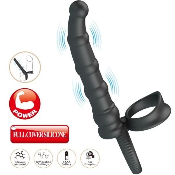 PRETTY LOVE - ANEL VIBRATÓRIO PARA PÊNIS TATUM COM PLUG 10 VIBRAÇÕES PRETO - Image 4
