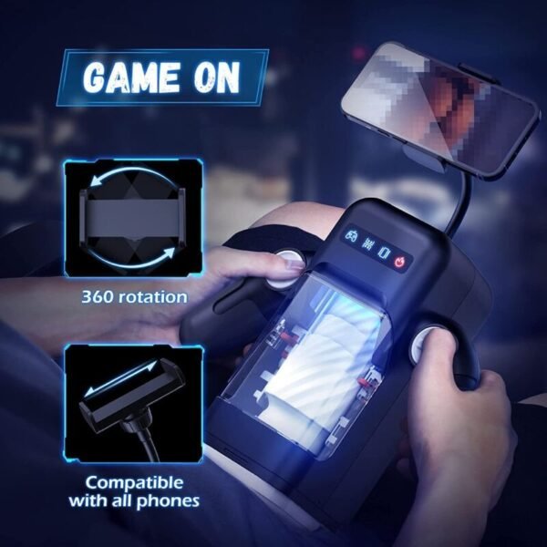 GAME CUP - MASTURBADOR DE VIBRAÇÃO DE IMPULSO COM FUNÇÃO DE AQUECIMENTO E SUPORTE MÓVEL - PRETO - Image 3