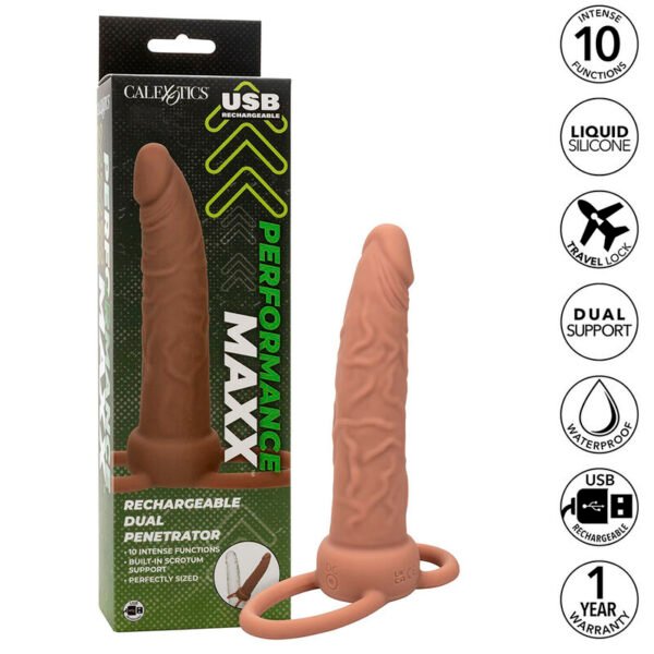 CALEXOTICS - PERFORMANCE MAXX RECARREGVEL DUPLO PENETRADOR PELE MARROM - Image 2