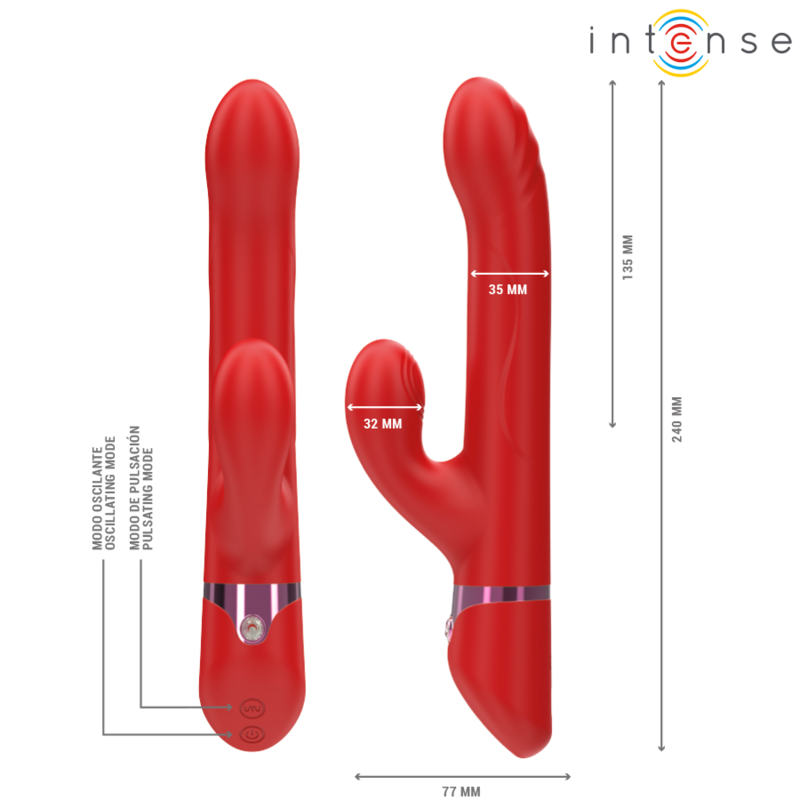 INTENSE - LELE VIBRADOR MULTIFUNCIONAL ROTATIVO & OSCILAÇÃO & ESTIMULAÇÃO VERMELHO - Image 3