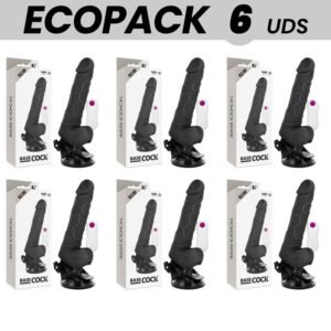 ECOPACK 6 UNIT - BASECOCK VIBRADOR REALISTA CONTROLE REMOTO PRETO COM TESTÍCULOS 19.5 CM -O- 4 CM