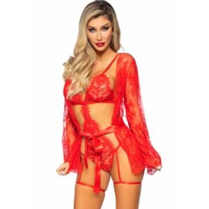 LEG AVENUE - 86123 CONJUNTO DE ROBE COM CALCINHA E LIGA VERMELHO TAMANHO S