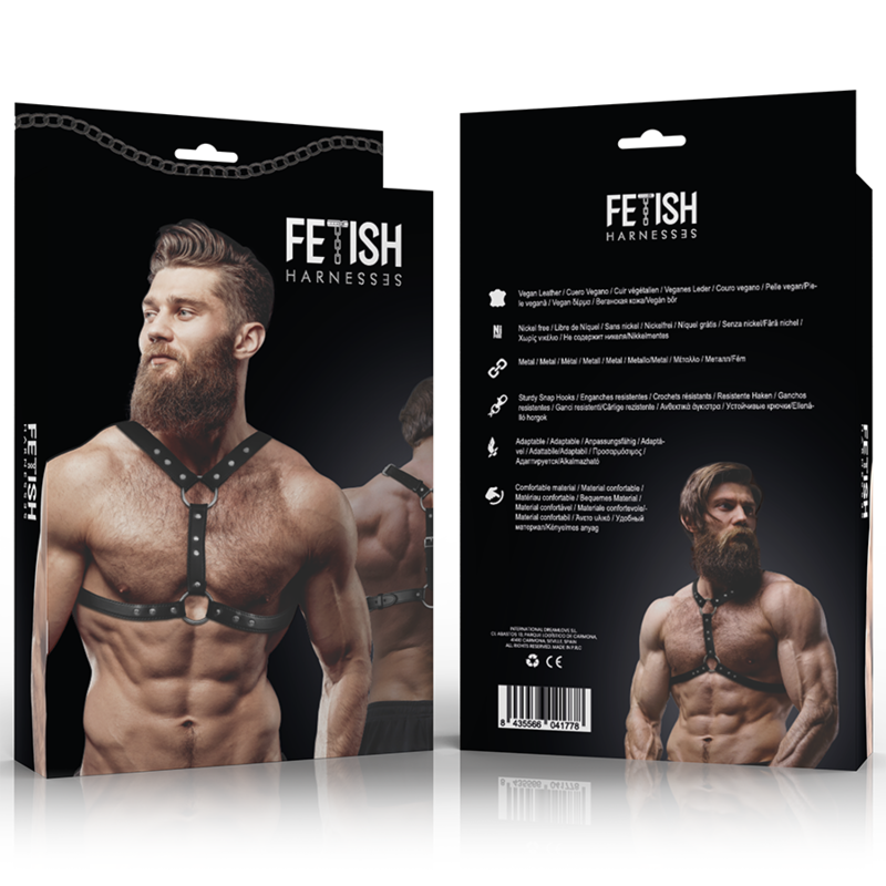 FETISH SUBMISSIVE ATTITUDE - ARNÊS DE PEITO DE COURO ECOLÓGICO COM SUPORTE DUPLO E TACHAS PARA HOMENS - Image 2