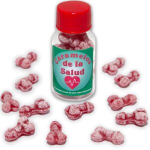 DIABLO PICANTE - 12 DOCES SAUDVEIS FORMATO DE PÊNIS MORANGO/CEREJA