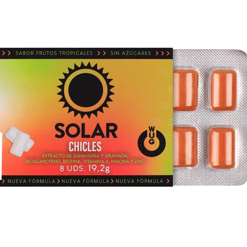 WUG SOLAR - GOMA DE MASCAR FUNCIONAL COM VITAMINAS E ZINCO, SABOR FRUTAS TROPICAIS, EM CARTELA COM 8 UNIDADES - Image 2