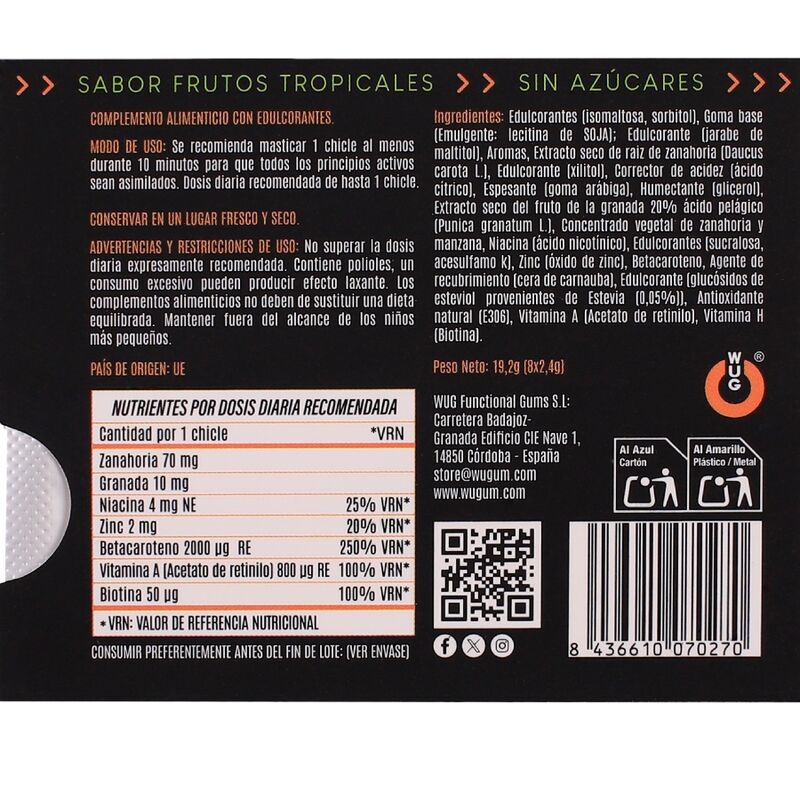 WUG SOLAR - GOMA DE MASCAR FUNCIONAL COM VITAMINAS E ZINCO, SABOR FRUTAS TROPICAIS, EM CARTELA COM 8 UNIDADES - Image 4