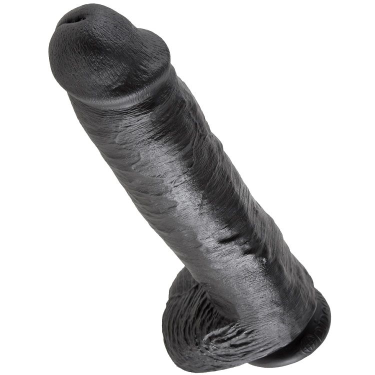 KING COCK - DILDO PRETO COM BOLAS 28 CM