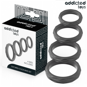 ADDICTED TOYS - CONJUNTO DE ANÉIS PENIANOS TEXTURIZADOS - 4 TAMANHOS