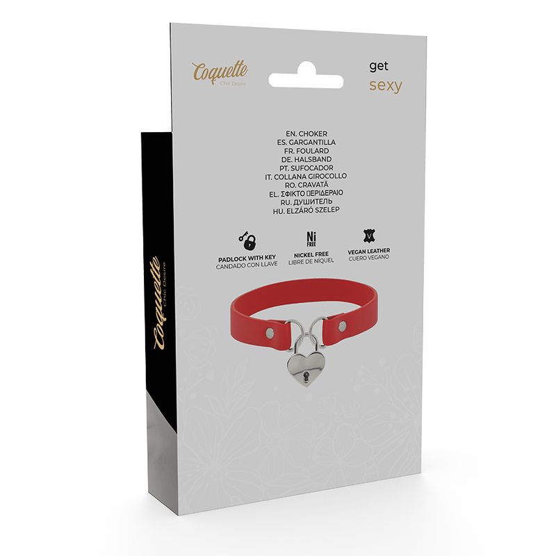COQUETTE CHIC DESIRE - RED VEGAN LEATHER NECKLACE WITH HEART ACCESSORY WITH KEY - Image 6