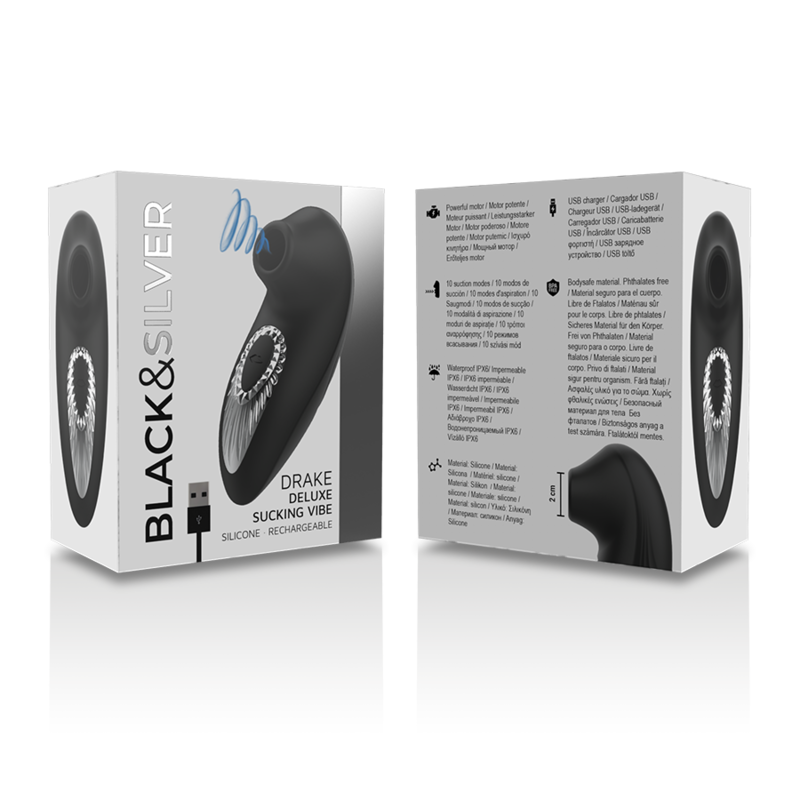 BLACK&SILVER - DRAKE DELUXE SUCKING VIBE SILICONE RECARREGÁVEL PRETO - Image 6