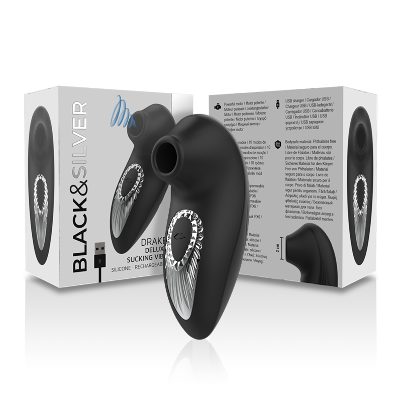 BLACK&SILVER - DRAKE DELUXE SUCKING VIBE SILICONE RECARREGÁVEL PRETO - Image 5