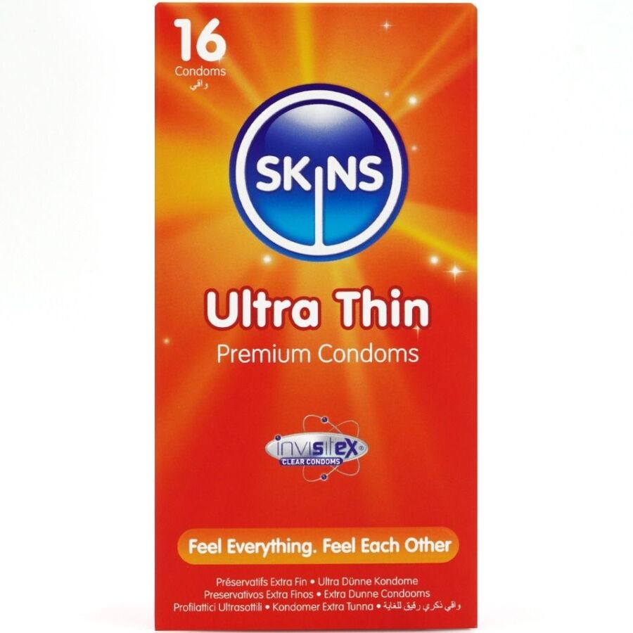 SKINS - PRESERVATIVOS ULTRA FINOS PREMIUM PACOTE COM 16