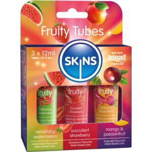 SKINS - KIT DE LUBRIFICANTES FRUTADOS: MELANCIA, MORANGO E MANGA - 3 x 12 ML