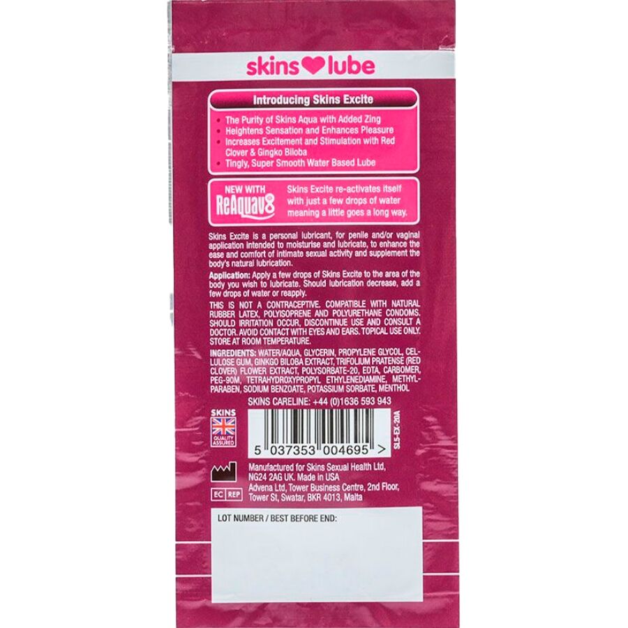 SKINS - EXCITE LUBRIFICANTE À BASE DE ÁGUA DOSE ÚNICA 5 ML - Image 2