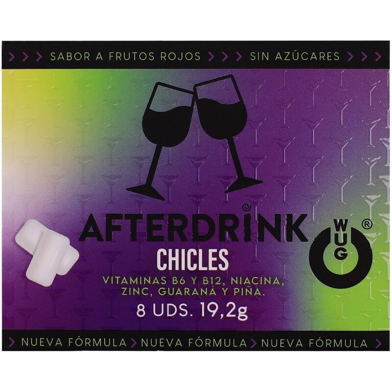 WUG After Drink – A goma de mascar funcional que ajuda você a recuperar as energias depois de uma noite de festa. Cartela com 8 unidades.