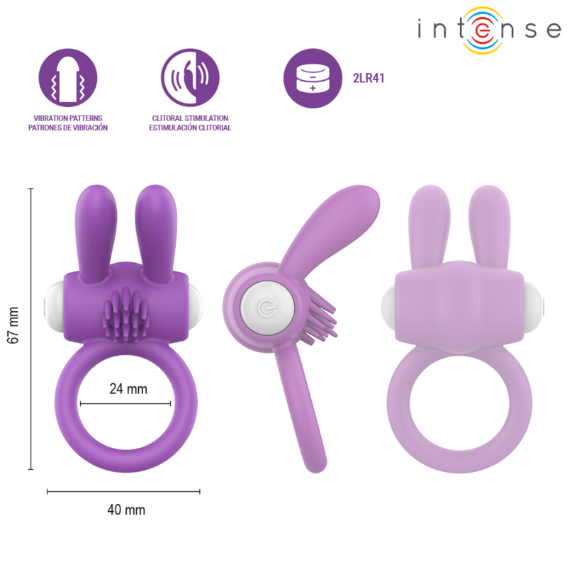 INTENSE - ANEL PENIANO VIBRATÓRIO HOPPS COM ESTIMULAÇÃO CLITÓRICA ROXO - Image 4
