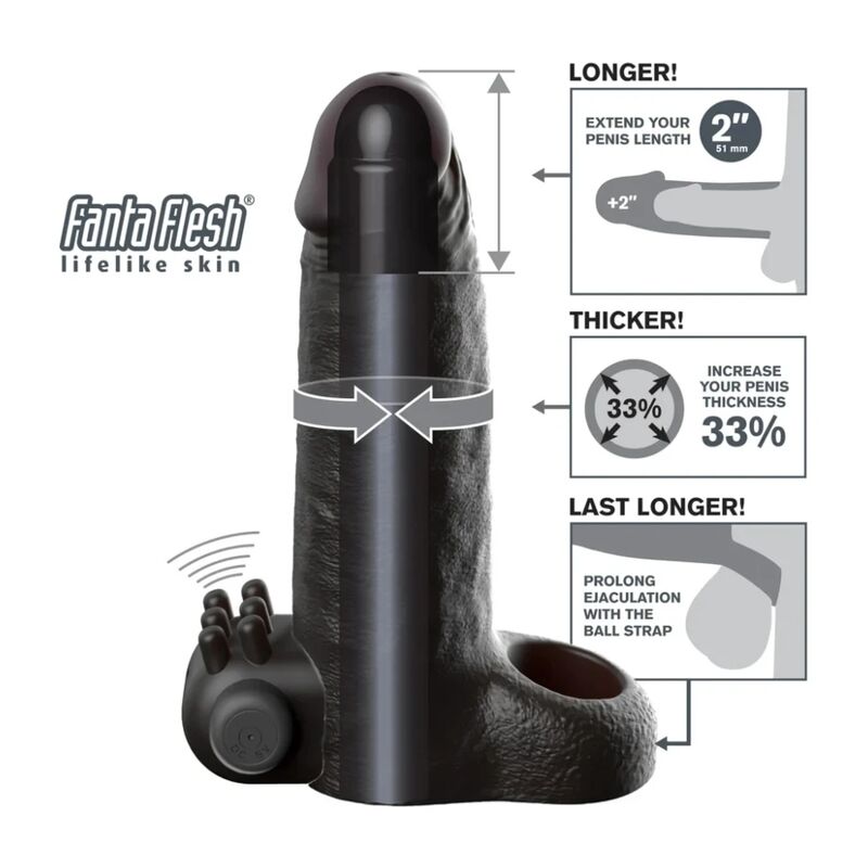 FANTASY X-TENSIONS - MANGA EXTENSORA DE PÊNIS VIBRATÓRIA COM SENSAÇÃO REALISTA DE 5CM PRETA - Image 4