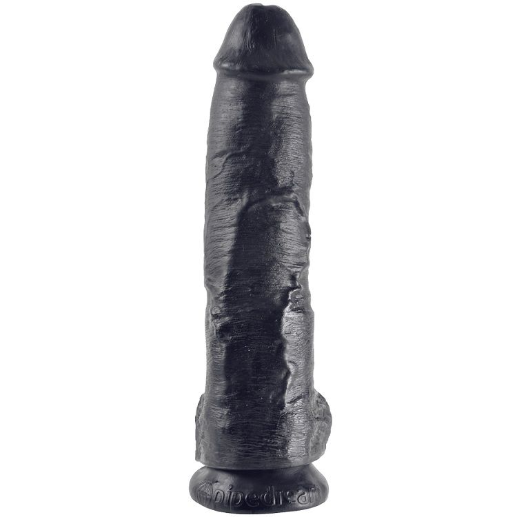 KING COCK - DILDO PRETO COM BOLAS 25.4 CM