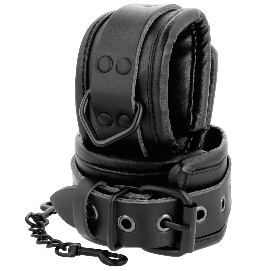DARKNESS - ADJUSTABLE BLACK LEATHER HANDS HANDCUFFS - Image 2