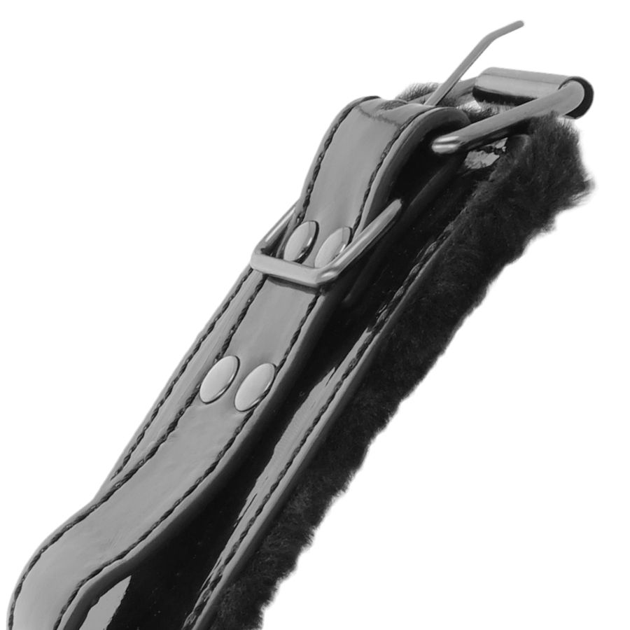 DARKNESS - ADJUSTABLE BLACK LEATHER ANKLE HANDCUFFS WITH PADLOCK - Image 5