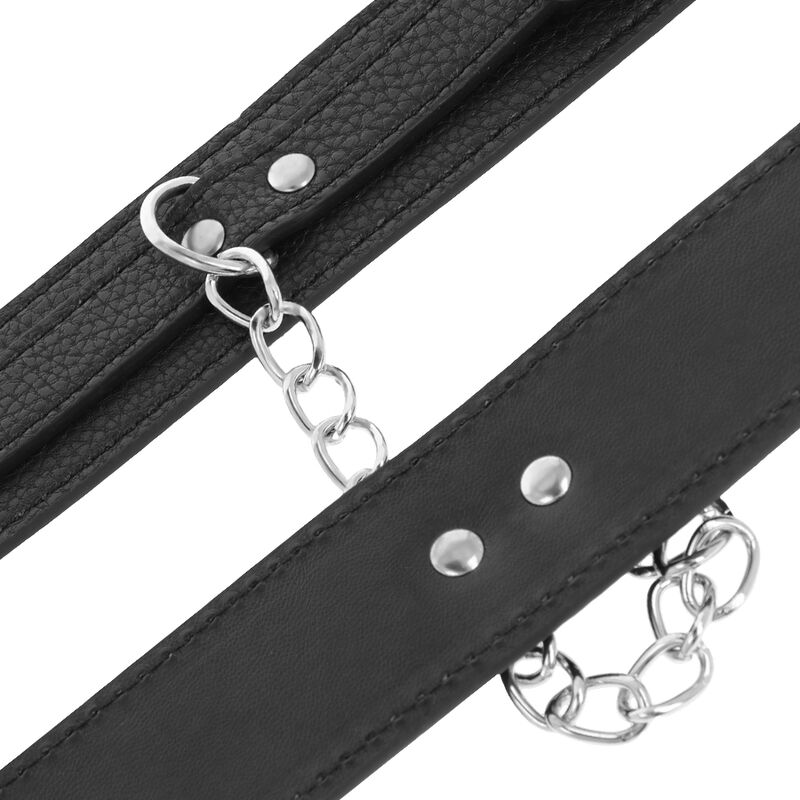 DARKNESS - BLACK TEXTURED LEATHER HANDCUFFS - Image 3