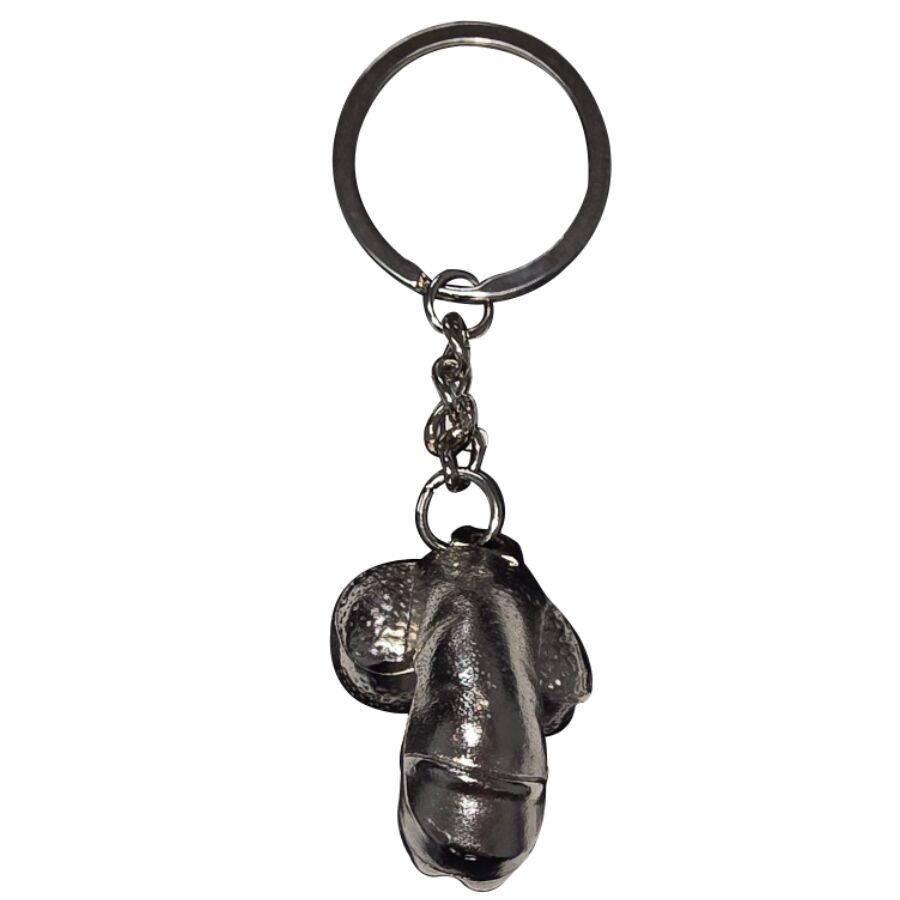 DIABLO PICANTE - CHAVEIRO DE METAL PRATEADO COM PÊNIS ENCOLHIDO