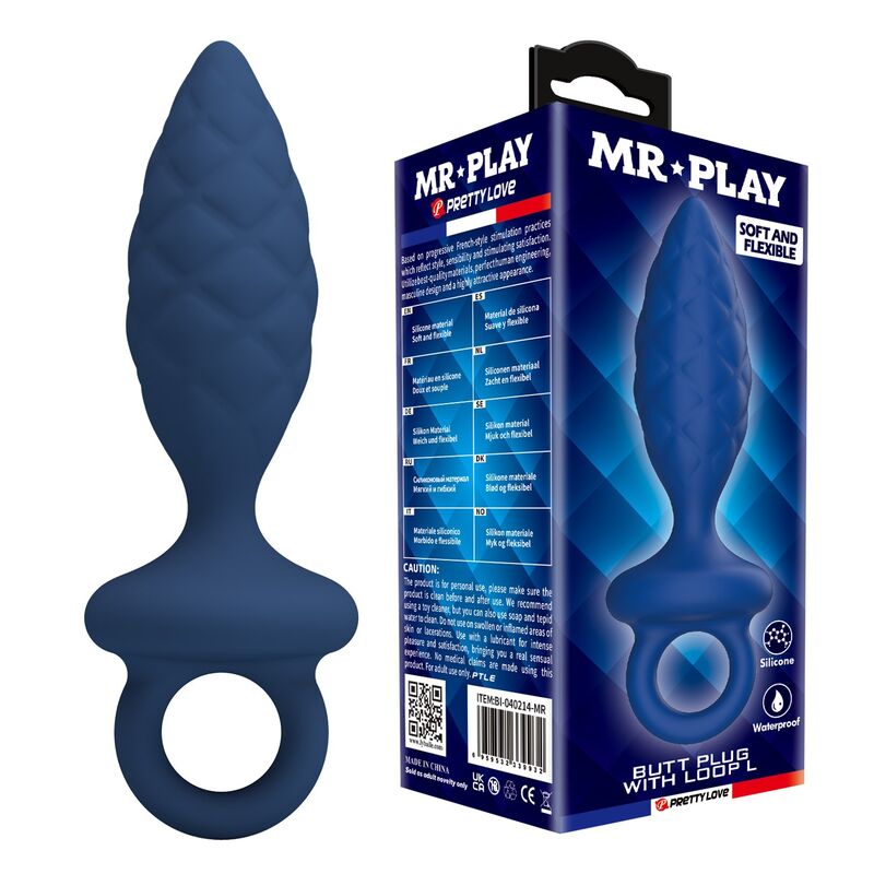 MR PLAY - PLUG ANAL TEXTURIZADO COM ANEL AZUL L