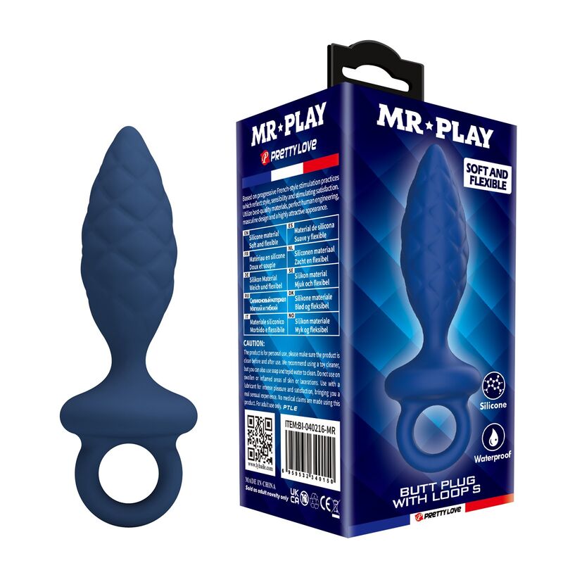 MR PLAY - PLUG ANAL TEXTURIZADO COM ANEL AZUL S