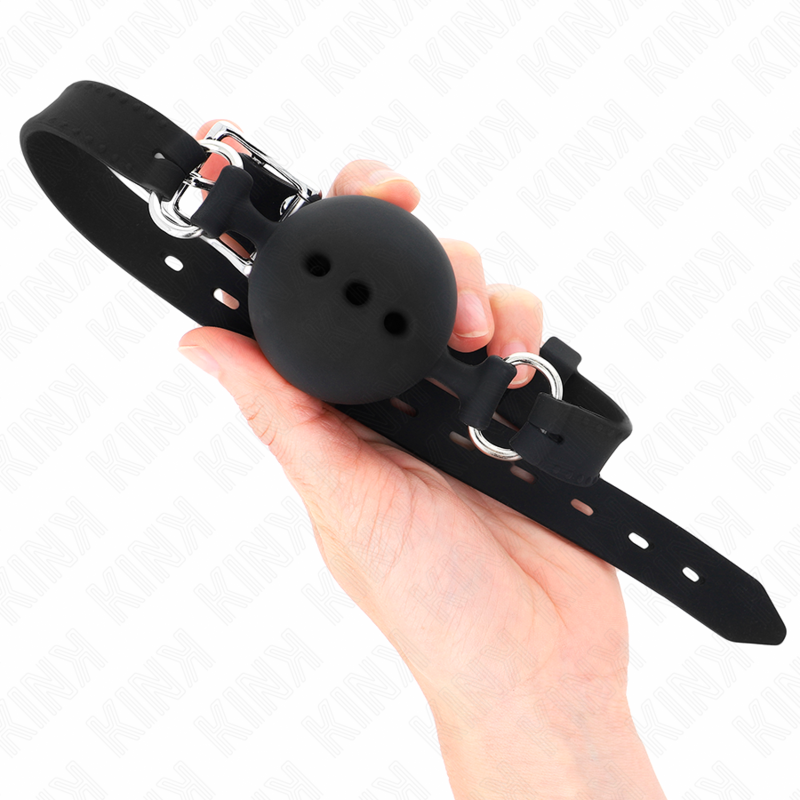 KINK - MORDAÇA COMPLETA DE SILICONE 55 x 2 CM COM BOLA DE 4,5 CM TAMANHO M PRETO AJUSTÁVEL 35-51 CM - Image 2