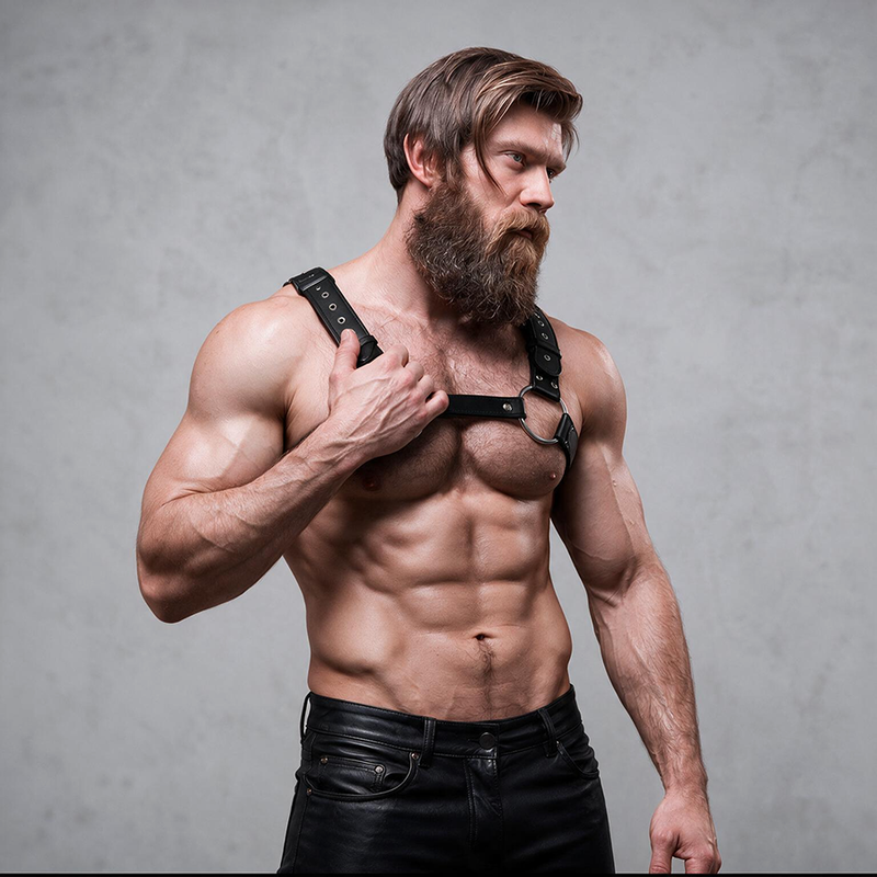 FETISH SUBMISSIVE ATTITUDE - ARNÊS DE PEITORAL DE COURO ECOLÓGICO MASCULINO COM TACHAS - Image 3