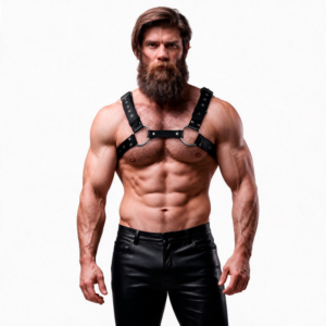 FETISH SUBMISSIVE ATTITUDE - ARNÊS DE PEITORAL DE COURO ECOLÓGICO MASCULINO COM TACHAS